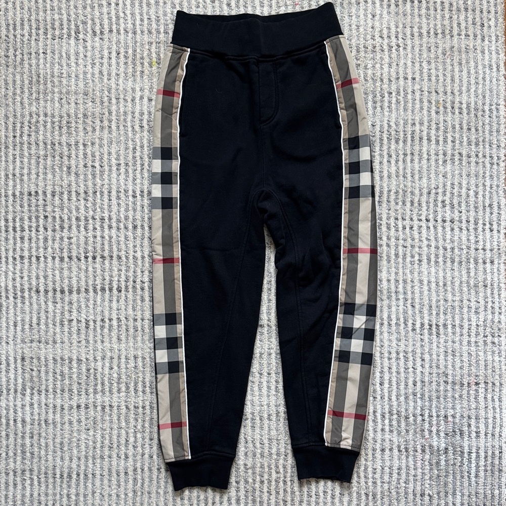 Burberry Kids Black Joggers with Checkered Side Panels